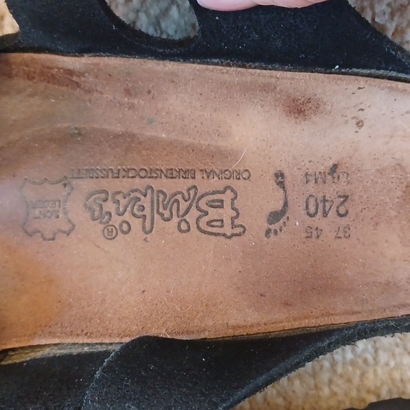 Birkenstock Birkis Black Suede Leather Three Strap Sandal L7.5 Pre-owned - Picture 2 of 4